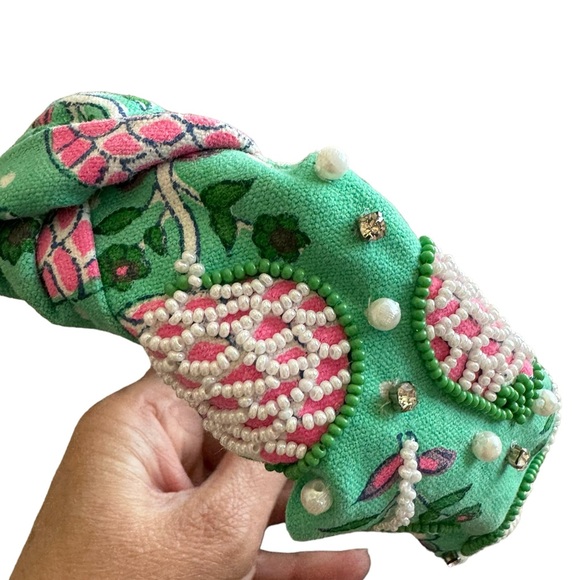 Anthropologie Llani Isobel Embroidered Beaded Green Headband NWT - Picture 4 of 11
